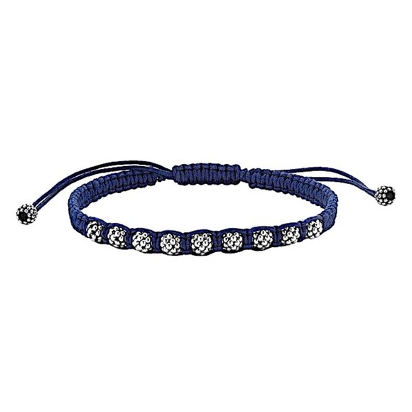 Lagos Anthem Navy Blue Macrame Bracelet Sterling Silver 8" Unisex Adjusts  SzM - Picture 1 of 12
